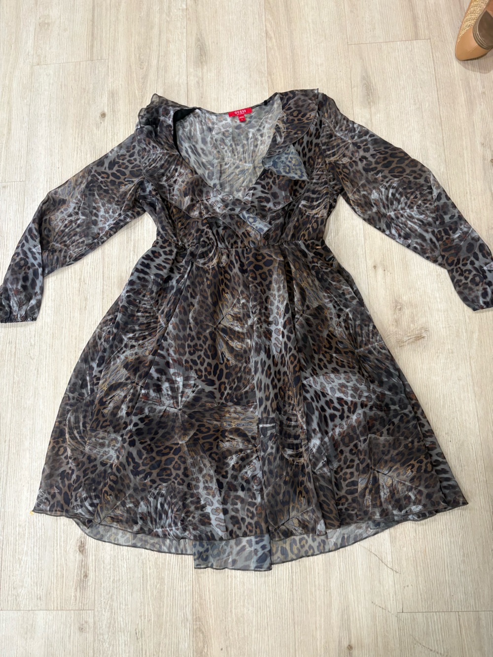 Guess Brown and Black Long Sleeve Leopard Print Dress